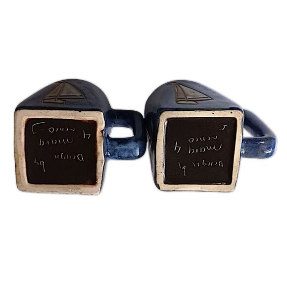 2 Mara Mexico Sailboat Mugs Cups Handmade Pottery Coastal Beach House Nautical - Picture 5 of 16